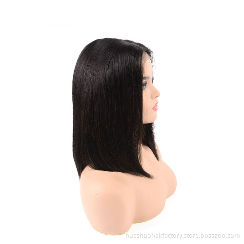 200 Density Kim Kardashian Straight Short Black 1B Brazilian Kim K Human Hair 2X6 Closure Bob Wigs